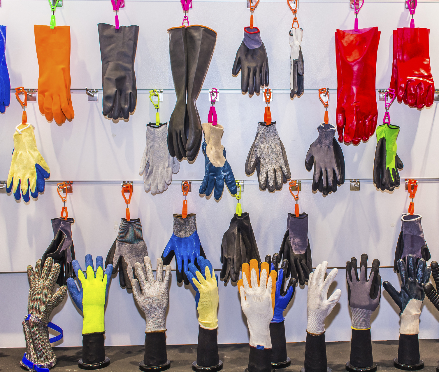 Colroful Safe Working Gloves On The Wall