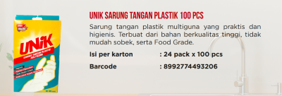 Sarung Tangan Kerja Plastik Sekali Pakai Merek Unik (100 lbr )