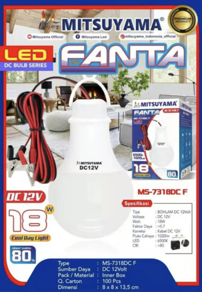 Bohlam DC 12 Volt 18 Watt Fanta Mitsuyama MS-7318DC F Lampu Aki Jepit
