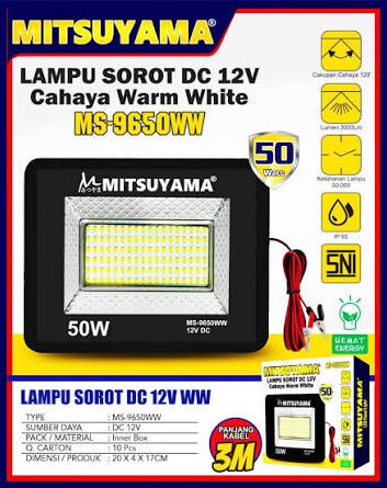 Lampu Sorot DC 12V 50Watt Lampu Tembak DC Putih Terang Mitsuyama MS-9650WW