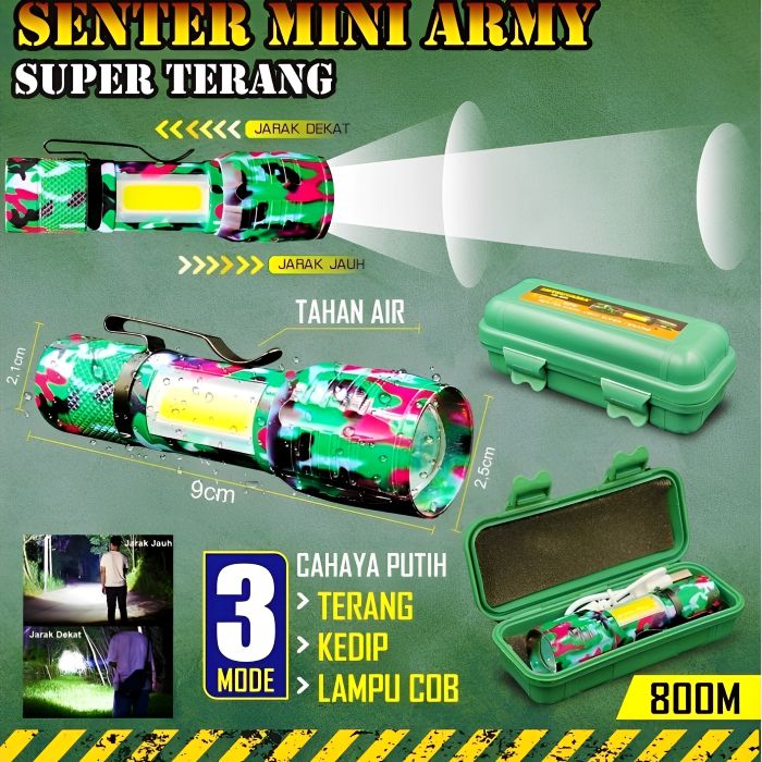 Senter Police army Mini LED COB zoom super terang Mitsuyama MS-1233 